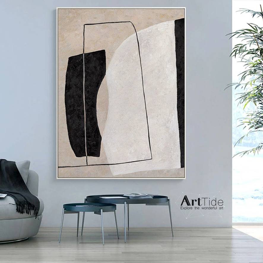 Black Hand-painted Neutral Contemporary Modern Abstract Canvas Artwork FB42D